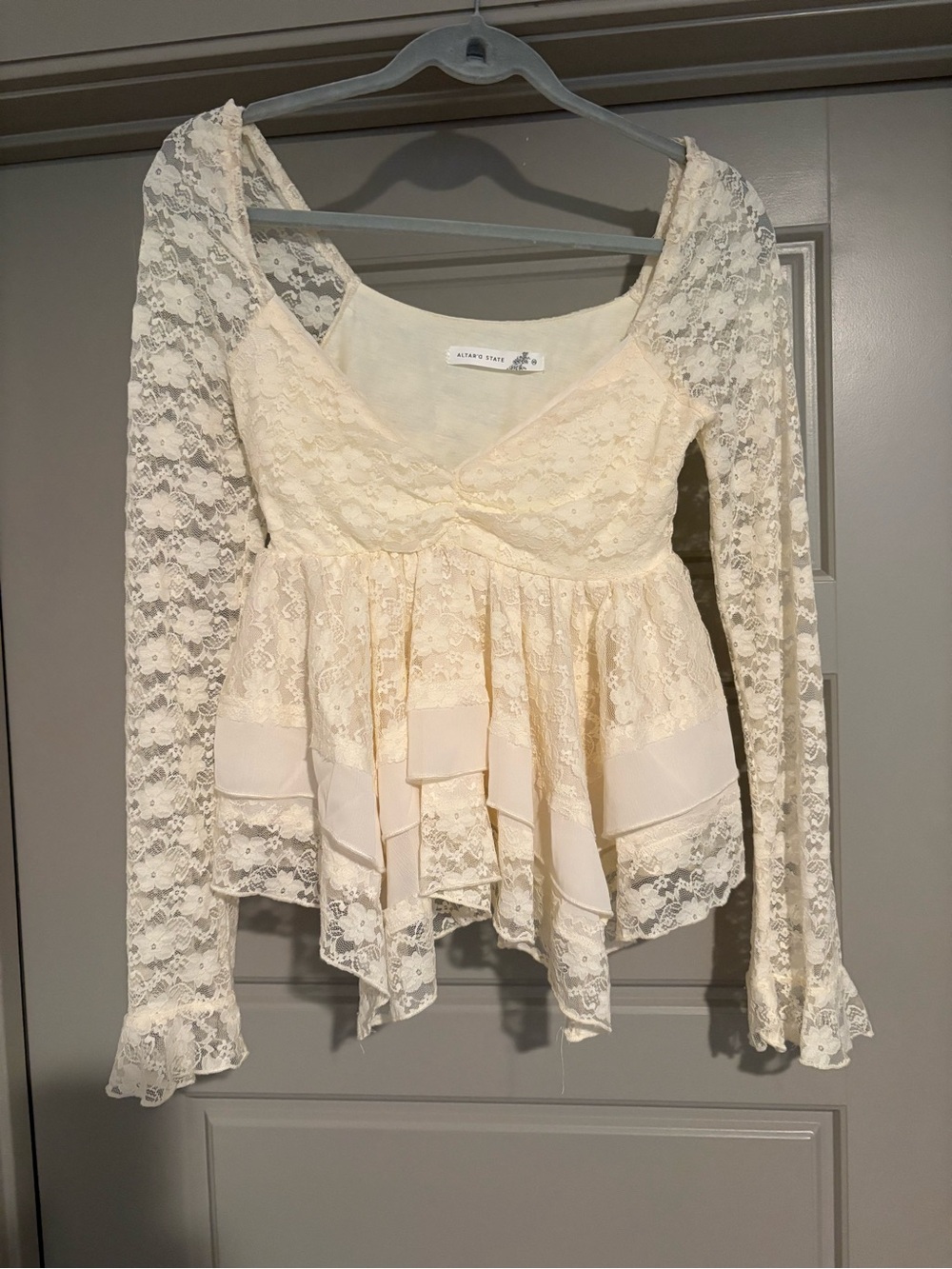 Altar'd State Cream Lace Peplum Blouse